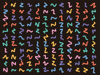 Obraz premium Vibrant abstract colorful zigzags create a playful, energetic pattern on a dark background.