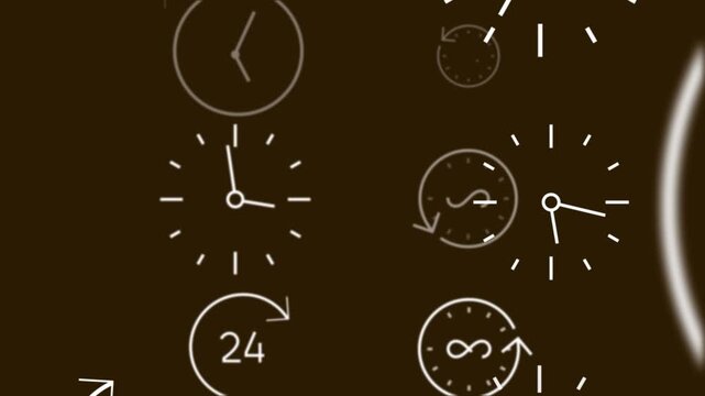 Time management concept illustrated with multiple clocks and arrows