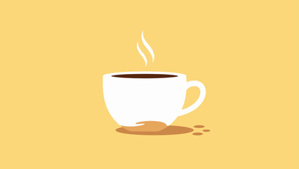 Obraz premium Hot coffee cup spilling on a plain yellow background.