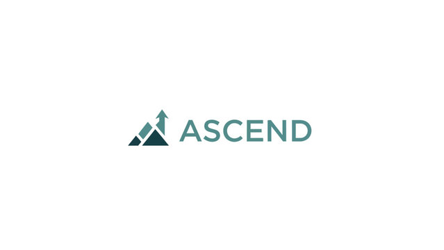 Ascend logo concept with upward arrow and abstract geometric design.