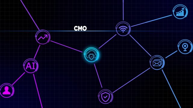 Digital Network CMO Icons with Data Flow and Connectivity technology
