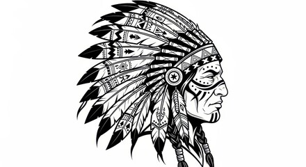 Native American warrior with traditional feathered headdress and tribal face paint