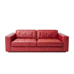 Fototapeta premium Red Leather Sofa Placed in a Living Room Setting for Comfort and Relaxation