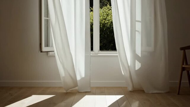 Quiet Minimal Room With Window and Moving Curtains