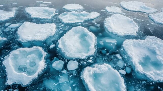 Floating ice patches and blue water create a scene of nature's beauty in a cold area