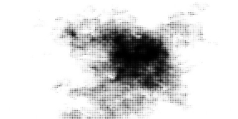 Grunge halftone gradient background. Faded grit noise texture. White and black sand wallpaper. Retro pixelated backdrop. Anime or manga style comic
