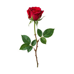 Red Rose With Green Leaves on a White Background in a Simple Arrangement
