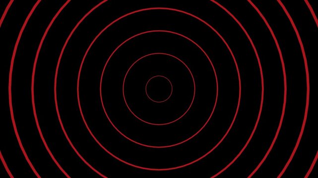 Red circle line seamless loop background animation expanding from center on black background. 4K animated red circle pattern for background looping, VJ loops, and motion graphics overlays.
