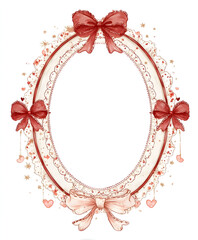 Handdrawn whimsical illustration style decorative oval frame only no characters vintage storybook and greeting card aesthetic cute and romantic custom oval frame design