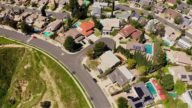 Aerial view of Simi Valley Neighborhood showing homes and apartments and streets 