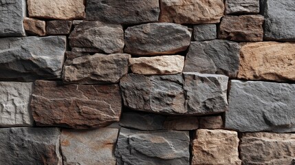 Fototapeta premium Textured stone wall with varied shapes and earthy tones.
