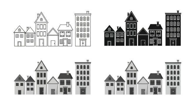 Collection of assorted house icons in various styles and views