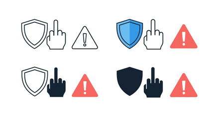 Collection of hand icons and warning symbols in various styles on a sheet