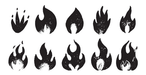 Collection of grungy fire flames. different elements for bonfire or other usage. Modern street style drawing art. hand drawn  © artbalitskiy