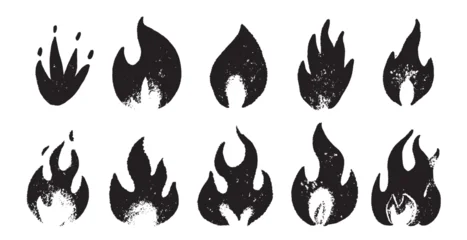 Collection of grungy fire flames. different elements for bonfire or other usage. Modern street style drawing art. hand drawn  © artbalitskiy