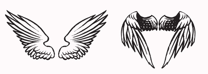 Grunge angel wings. street art style drawing. brush drawn elements. Can be used as bird, devil or creature wings. Symbol of freewill peace and heaven. © artbalitskiy