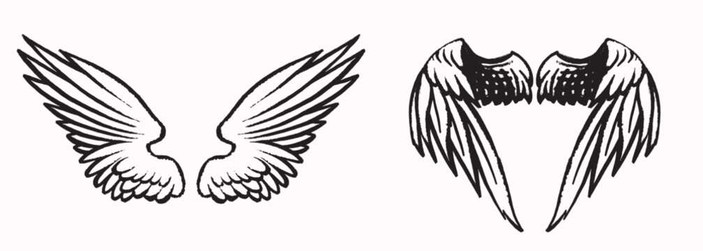 Grunge angel wings. street art style drawing. brush drawn elements. Can be used as bird, devil or creature wings. Symbol of freewill peace and heaven.