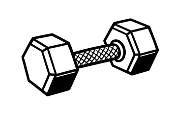 Black and White Vector Illustration of a Hexagonal Dumbbell for Bodybuilding, Strength Training, and Fitness Gym Equipment Design