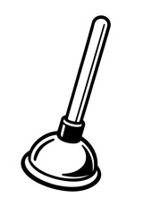 Black and White Vector Illustration of a Manual Toilet Plunger for Plumbing Repair, Maintenance, and Household Cleaning Design