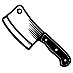 Black and White Vector Illustration of a Professional Meat Cleaver Butcher Knife for Kitchen, Restaurant, and Culinary Design