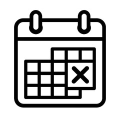 Calendar Icon Vector with Marked Date and Cross Symbol - Minimalist Line Art for Scheduling, Deadline, Appointment Reminder, and Time Management Planning