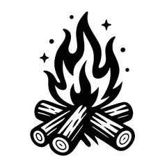 Campfire Bonfire Vector Icon - Minimalist Black Line Art Illustration for Outdoor Camping, Adventure, and Survival Skills Design