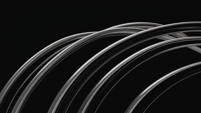 Minimal black background platinum lines drifting graceful arcs cinematic surreal ethereal ambience cascading softly glowing futuristic abstract unique style