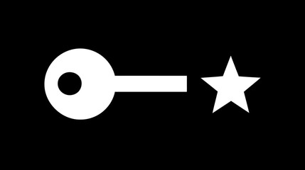 Black and white graphic featuring a circular form, connected to a star by a straight line