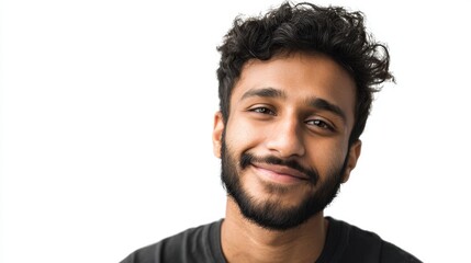 Obraz premium Young asian male smiling against white background.