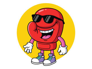 Naklejka premium Funny cartoon boxing glove character wearing sunglasses.