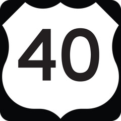Route 40 Highway, US 40 United States Numbered Highway Shield Badge Vector
