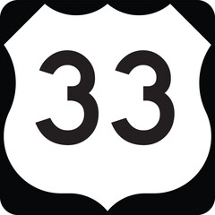 Route 33 Highway, US 33 United States Numbered Highway Shield Badge Vector