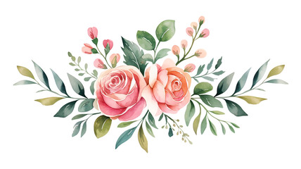 Fototapeta premium A beautiful floral arrangement of pink roses and green leaves on a transparent background