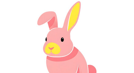 Obraz premium Cartoon pink bunny rabbit with yellow accents sitting upright 