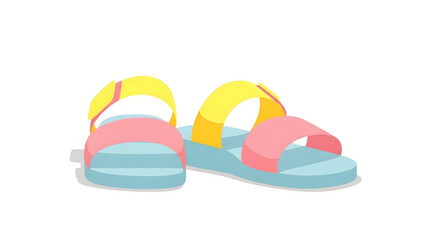 Fototapeta premium Colorful sandals with yellow and pink straps on white background 