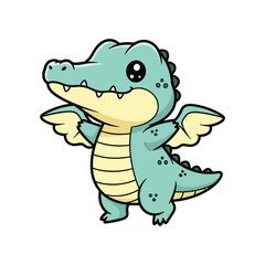 Fototapeta premium Cute green cartoon dinosaur waving friendly isolated on white background illustration