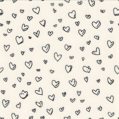 tiny doodle hearts handdrawn but clean monochrome line art simple seamless pattern