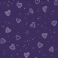 minimal outline hearts and dots white on purple background flat vector seamless pattern tile