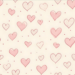 minimal outline hearts and dots light pink on cream background flat vector seamless pattern tile