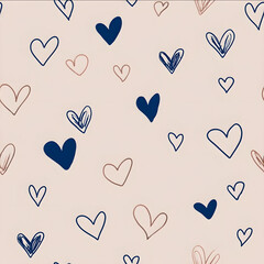 scattered handdrawn hearts simple line art twocolor palette seamless repeat for textile printing