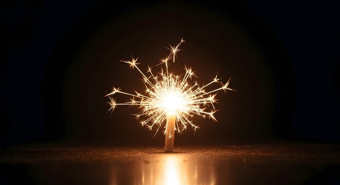 Sparkling celebration with bright sparkler on dark background