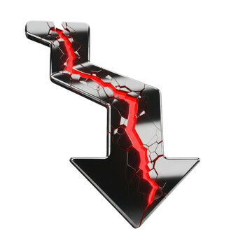 Broken arrow with red glow pointing down