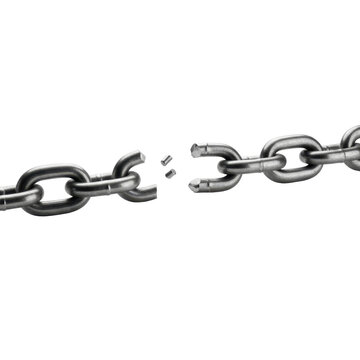 Broken metal chain with missing links