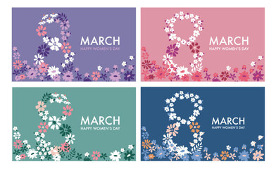 8 March. Women day, with frame flowers.	
