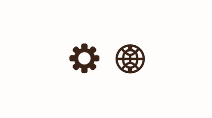 Fototapeta premium Brown cogwheel and a globe icon separated with a large white space. Simple and flat design