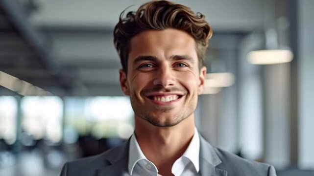 Junger Gesch&auml;ftsfrau im grauen Anzug