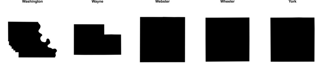 Washington, Wayne, Webster, Wheeler, York outline maps
