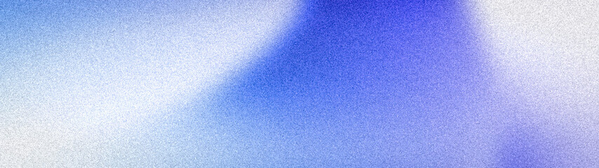 Fototapeta premium Abstract wide grainy background with soft blurred gradients of blue, violet, and white. High-quality textured banner for modern web design and wall wallpapers