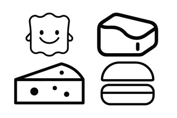 Food Icons Set Featuring Cheese, Bread, Burger And Meat