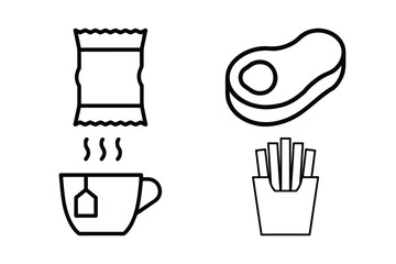 Fastfood Icons Set Including Tea, Fries, Egg And Snack